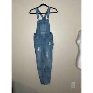 Justice long denim overalls with sparkle patch work - size 16